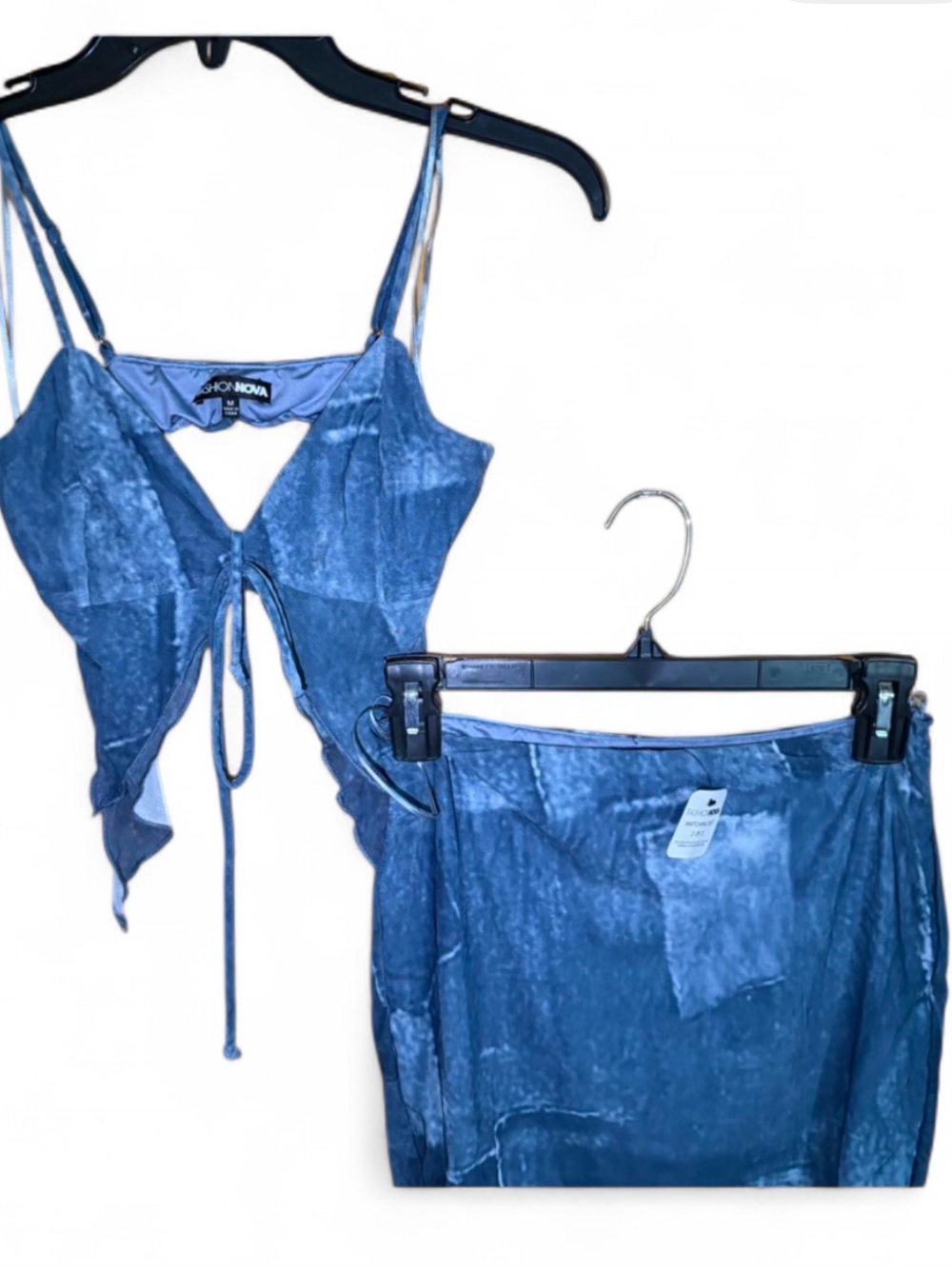 Fashion Nova Blue Two-Piece Crop Top & Mini Skirt Set